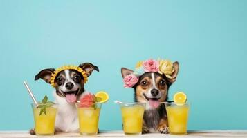 Cute dogs in summer hats photo