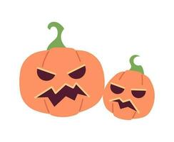 calabazas Víspera de Todos los Santos semi plano color vector objeto. melancólico jack-o-lanterns cosecha. mal caras. editable dibujos animados acortar Arte icono en blanco antecedentes. sencillo Mancha ilustración para web gráfico diseño