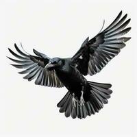 Flying black crow isolated photo