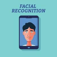 Facial recognition smart phone concept flat style Vector illustration,  Face recognition biometrics feature on smart phone or tablet stock vector image