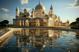 Awesome buildings of mosque in ramadan vibes. Ramadan kareem eid mubarak islamic mosque concept by AI Generated photo