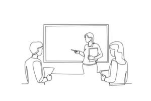 A woman presented in front of the class vector