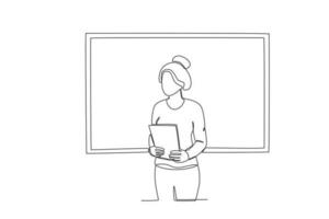 A woman shows her presentation board vector