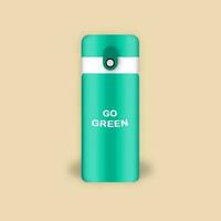 Green tumbler bottle thermos for take away drink with go green word. Design of isolated illustration in flat style. photo