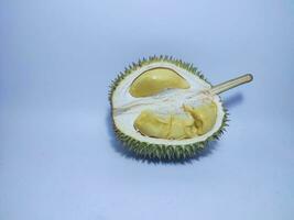 Durian, commonly called the king of fruits, is a tropical fruit, isolated on white background photo