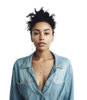 Woman in denim dress isolated png