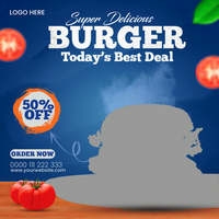modelo de banner de mídia social de delicioso hambúrguer e cardápio de comida psd