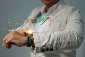Analysis profitability positive indicators of working companies with digital augmented reality graphics. photo