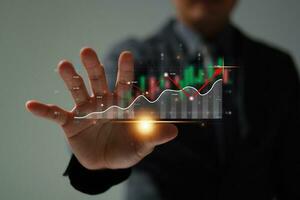 Analysis profitability positive indicators of working companies with digital augmented reality graphics. photo