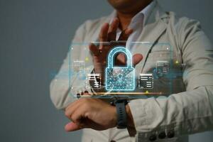 Protection network security safe your data concept. Digital crime by an anonymous hacker. photo