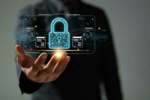 Protection network security safe your data concept. Digital crime by an anonymous hacker. photo