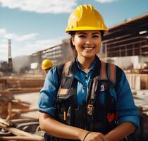 Woman engineer working on a construction site, construction hard photo