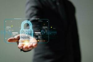 Protection network security safe your data concept. Digital crime by an anonymous hacker. photo