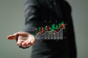 Analysis profitability positive indicators of working companies with digital augmented reality graphics. photo