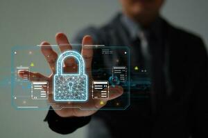 Protection network security safe your data concept. Digital crime by an anonymous hacker. photo