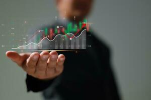 Analysis profitability positive indicators of working companies with digital augmented reality graphics. photo