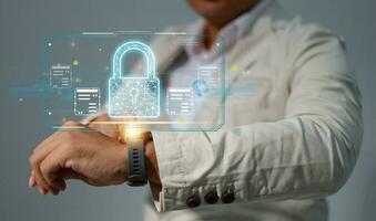 Protection network security safe your data concept. Digital crime by an anonymous hacker. photo