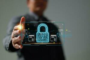 Protection network security safe your data concept. Digital crime by an anonymous hacker. photo