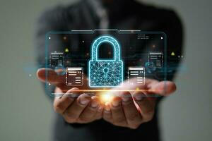 Protection network security safe your data concept. Digital crime by an anonymous hacker. photo