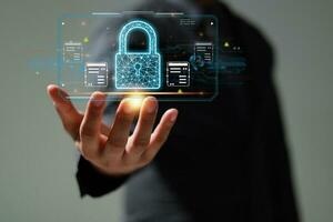 Protection network security safe your data concept. Digital crime by an anonymous hacker. photo