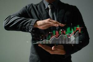 Analysis profitability positive indicators of working companies with digital augmented reality graphics. photo