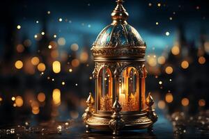 Eid mubarak and ramadan kareem greetings with islamic lantern and mosque. Eid al fitr background. Eid al fitr background of window concept by photo