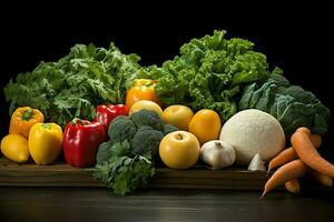 Collection mix fresh vegetables and fruits for a salad. Healthy diet concept and vegetables food by AI Generated photo