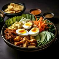 Gado-gado indonesian traditional food. Mix from boiled or steam vegetable served with peanut sauce concept by AI Generated photo