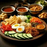 Gado-gado indonesian traditional food. Mix from boiled or steam vegetable served with peanut sauce concept by AI Generated photo