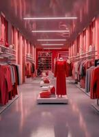 Women's fashion store in the shopping center or mall. Clothes store with mannequin. Shopping day concept by AI Generated photo
