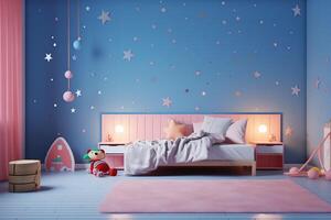 Modern child bedroom interior design in house with decoration children. Colorful children bedroom concept by AI Generated photo