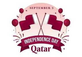 Happy Qatar Independence Day Vector Illustration on 3 September with Waving Flag Background in Flat Cartoon Hand Drawn Landing Page Templates