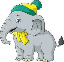 linda pequeño elefante vistiendo sombrero y bufanda vector