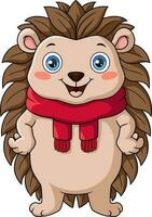 Cute hedgehog cartoon wearing scarf vector