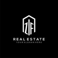 Letter ZF logo for real estate with hexagon icon design vector