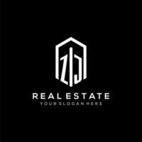 Letter ZJ logo for real estate with hexagon icon design vector