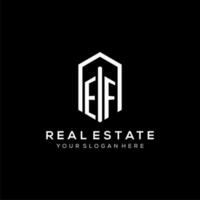 Letter EF logo for real estate with hexagon icon design vector