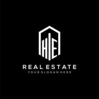 Letter HE logo for real estate with hexagon icon design vector
