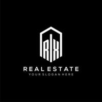 Letter RX logo for real estate with hexagon icon design vector