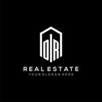Letter DR logo for real estate with hexagon icon design vector