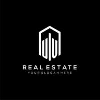 Letter UV logo for real estate with hexagon icon design vector