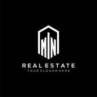 Letter MN logo for real estate with hexagon icon design vector