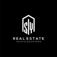 Letter SY logo for real estate with hexagon icon design vector