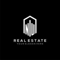 Letter NU logo for real estate with hexagon icon design vector