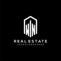 Letter WN logo for real estate with hexagon icon design vector