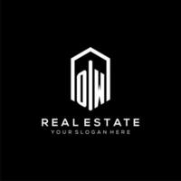 Letter OW logo for real estate with hexagon icon design vector