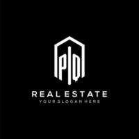 Letter PQ logo for real estate with hexagon icon design vector