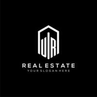 Letter UR logo for real estate with hexagon icon design vector