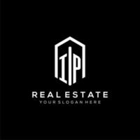 Letter IP logo for real estate with hexagon icon design vector