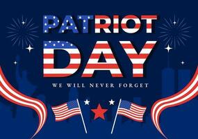 Happy USA Patriot Day Vector Illustration with United States Flag, 911 Memorial and We Will Never Forget Background Design Hand Drawn Templates